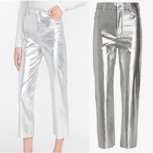 Express Silver Metallic Faux Leather Straight Ankle High Rise Pants Size 6